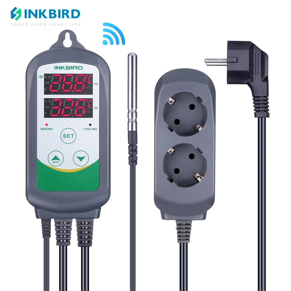 

INKBIRD Digital Temperature Controller Dual Relay Output ITC-308-WIFI Outlet Thermostat 2-stage With W/Sensor Temperature Alarm