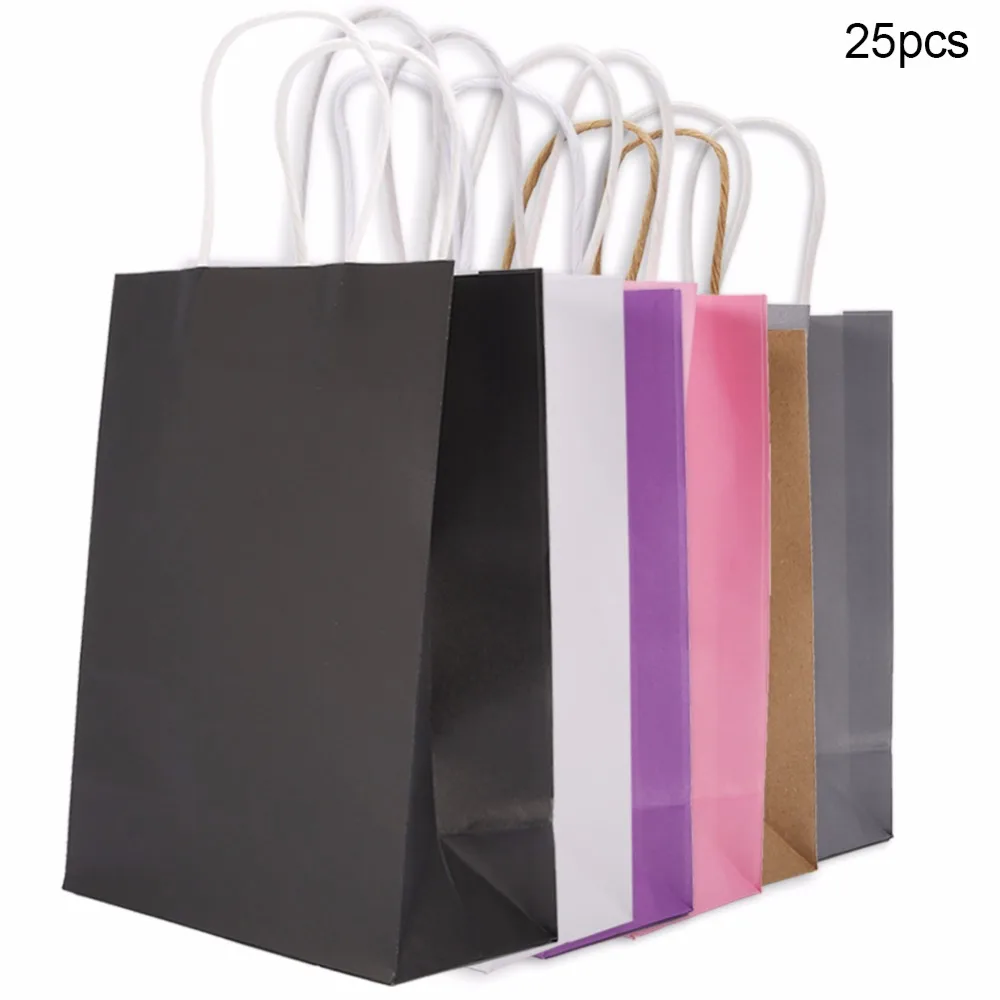 HMT 25Pcs/Pack Gift Bag Kraft Packaging Handle Paper Storage Bag for Wedding Candy Favor Bag With Handle Gift Packing Bag