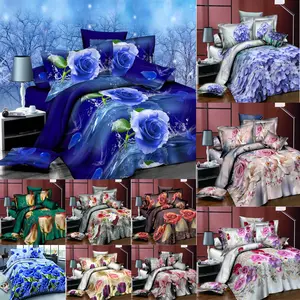 Цветочный 3D пододеяльник, постельное белье, простыня, наволочка, 4 шт., тюльпан, Камелия, двойной, реактивный принт