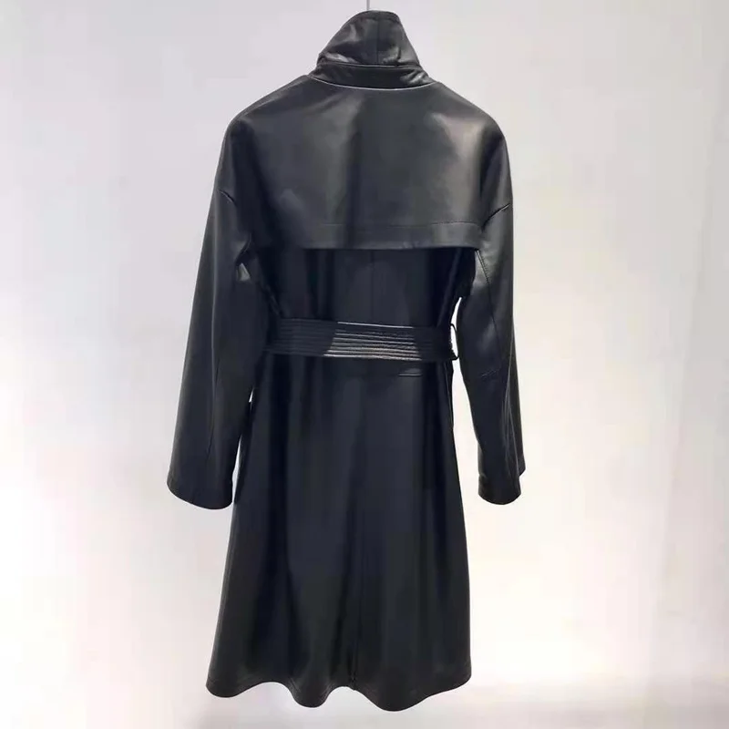 Женская длинная куртка из натуральной кожи повседневная верхняя одежда овечьей