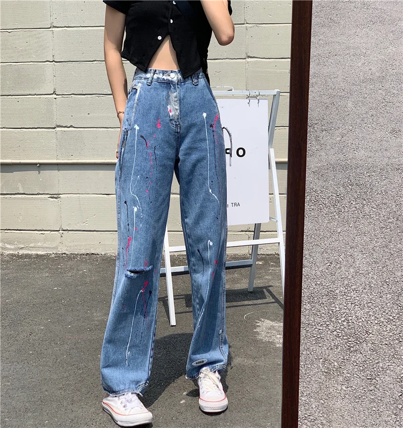

Spray Graffiti Jeans Women's Straight Loose Set