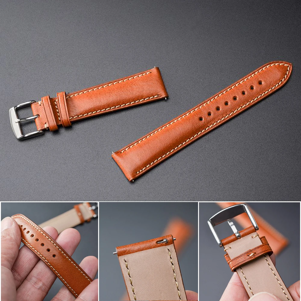 Anbeer Leather Watchband 18mm 20mm 22mm Full Grain Quick Release Watch Strap Band, Men Women Elegant Replacement Bracelet Belt