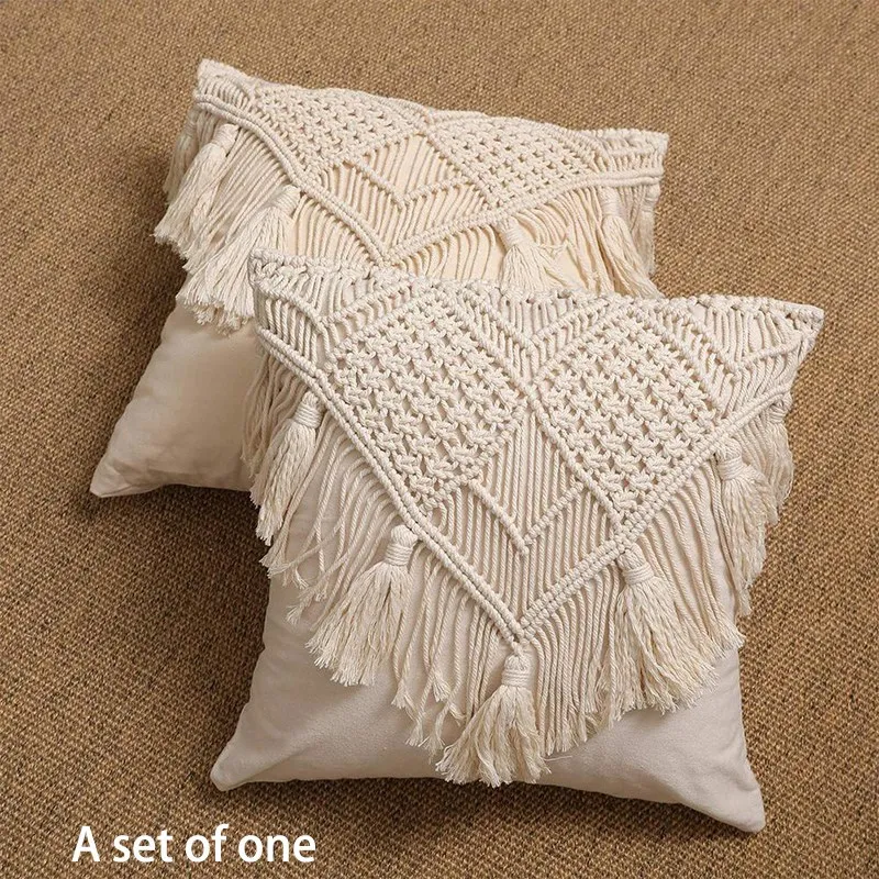 

Cushion Covers Cotton Linen Macrame Hand-Woven Thread Pillow Covers Geometry Bohemia Style Pillowcase Home Decor 45X45cm