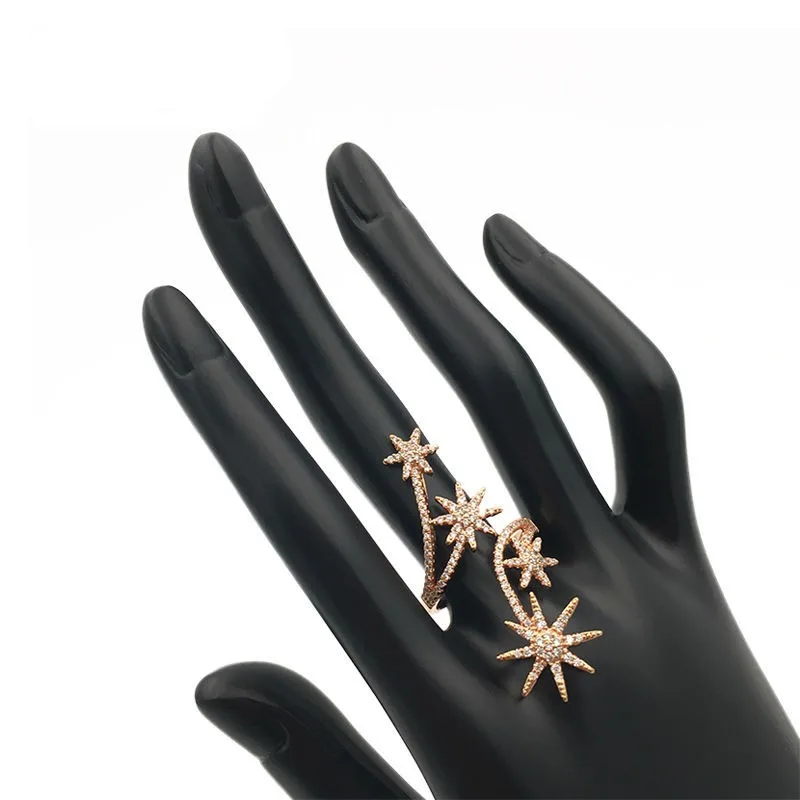 

New Fashion Sunflower Rings for Women Zirconia Micro Multi Layer Full Stars Opening Long Ring Gold Color Jewelry ZK40