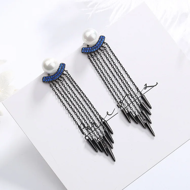 

S925 Sterling Silver Earrings Jane Versitile Fashion Black And Golden Europe And America Ear Stud Women's