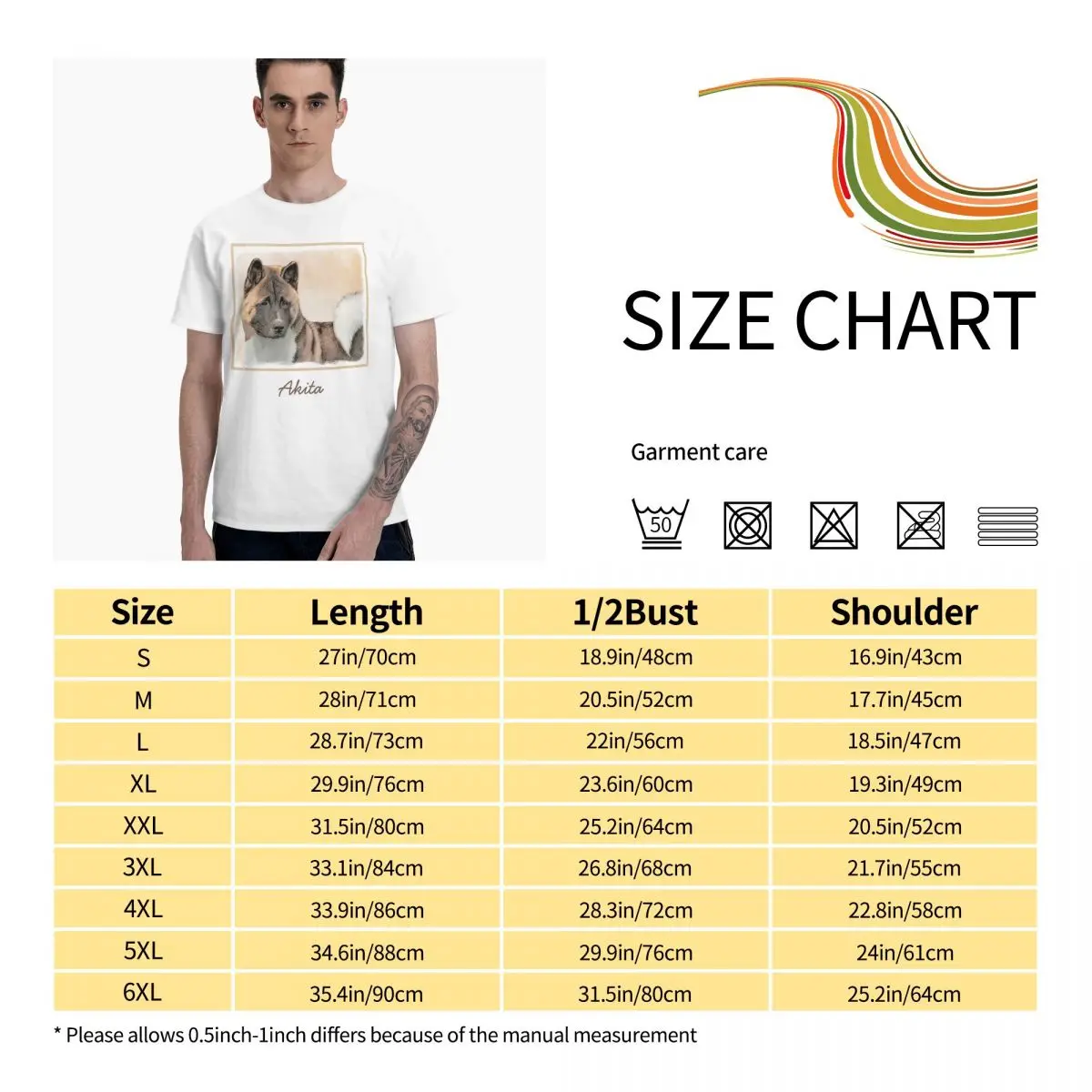 

Akita Painting - Cute Original Dog Art Graphic Tee Men's Basic Short Sleeve T-Shirt Funny Tops