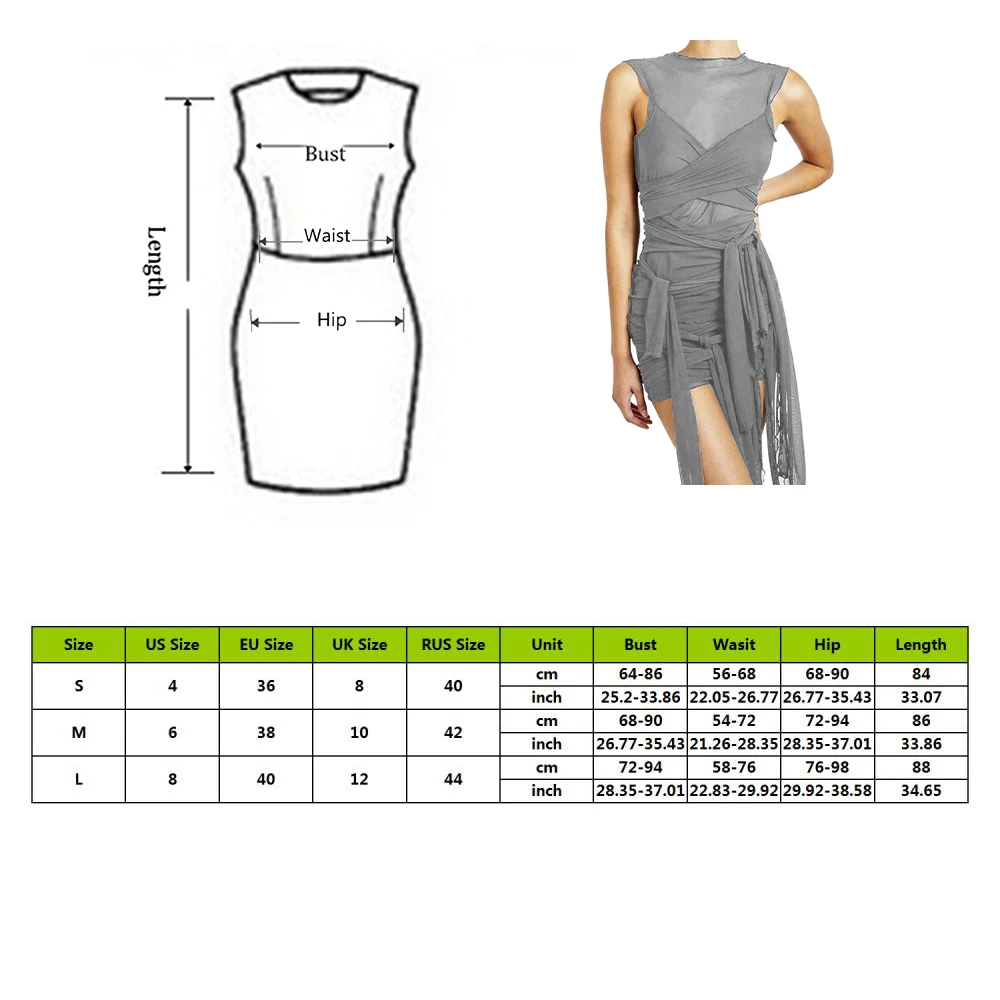 

Ribbons Mesh See Through Bodycon Party Dresses Women Sexy Clubwear Mini Dress Solid Sleeveless Basic Female Outfits