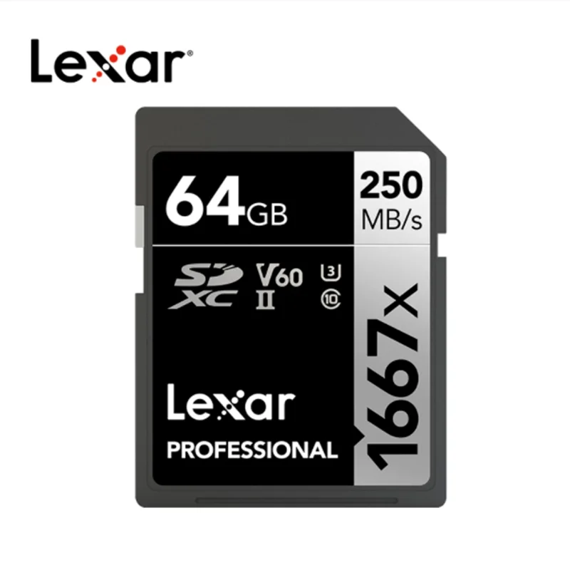 

Lexar Original 1667X SD Card 64GB 128GB 256GB up to 250MB/s Class 10 U3 V60 SDXC Flash Memory Card For 3D 4K HD Video Camera