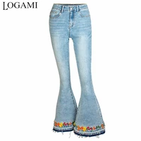 logami floral embroidery jeans woman women ladies jeans flare pants