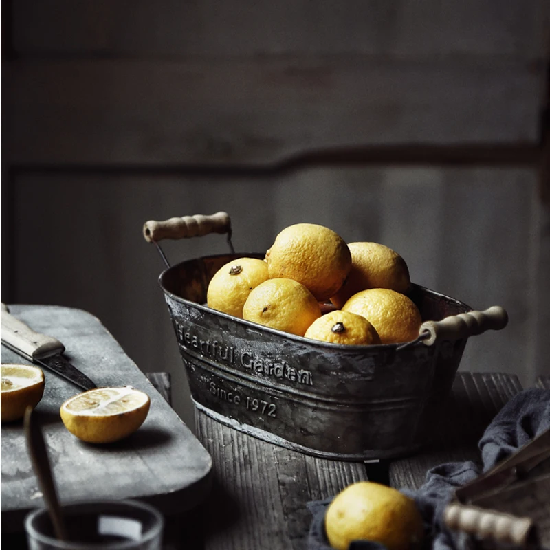 

AA Metal Storage Basket Iron Vintage American Storage Box Flower Pot Flower Baking Basket Storage Decor Fruit Basket For Home