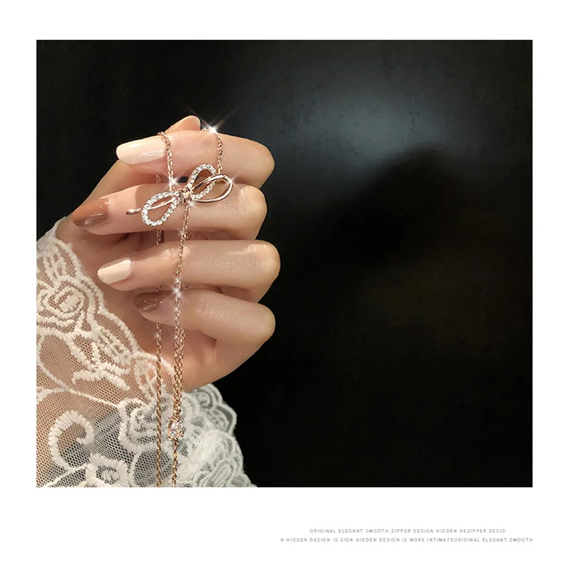 

Bow knot necklace of simple personality South Korea temperament female tide web celebrity fashion clavicle chain bicolor short h