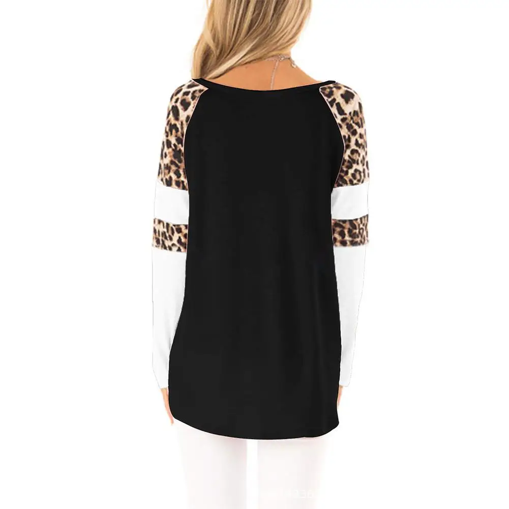 Женская футболка с длинным рукавом и леопардовым принтом|Футболки| |