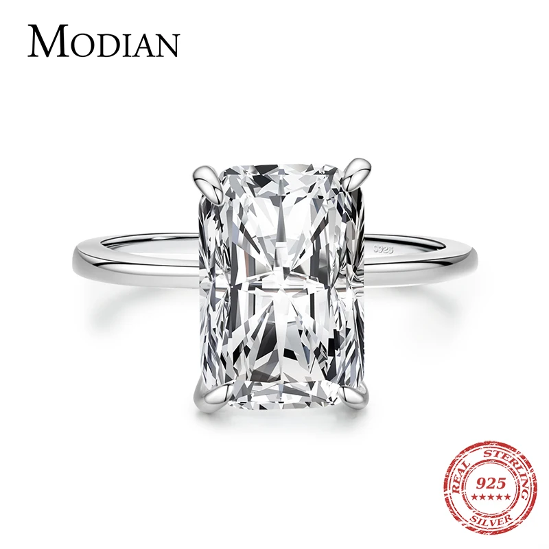 Modian corte retangular clássico claro cz anel 925 sólido prata esterlina anéis de dedo de luxo para as mulheres de casamento jóias finas