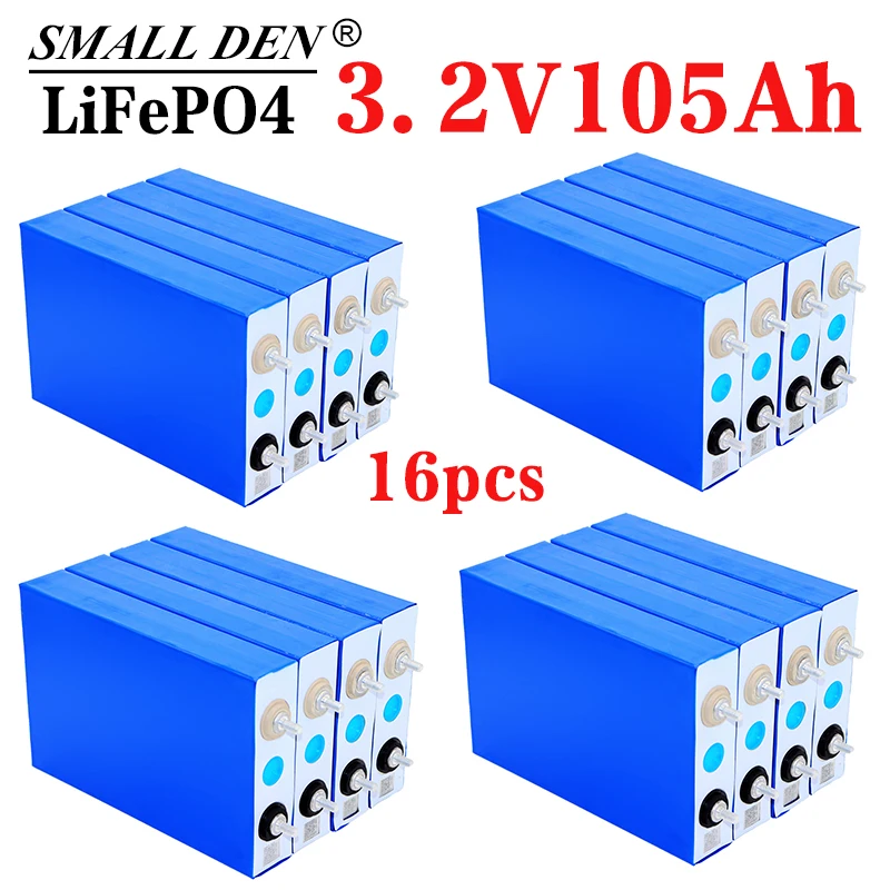 

16PCS LifePo4 3.2V 105Ah high-capacity rate battery DIY 12V 24V solar system Inverter battery pack Add stud connector