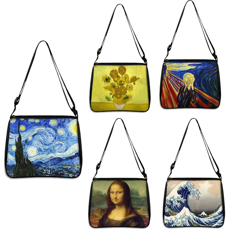 

Van Gogh Starry Night Shoulder Sunflower Oil Painting Canvas Tote Bag Retro Mona Lisa Art Fashion Handbag Women Leisure Clutch