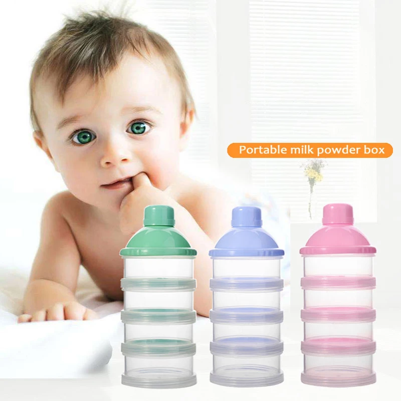 Caja port&aacute;til de leche en polvo para ni&ntilde;os peque&ntilde;os, contenedor de almacenamiento de alimentos, caja de alimentaci&oacute;n s&oacute;lida, cuatro rejillas-0