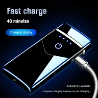 windproof metal usb electric lighter led power supply display touch screen plasma double arc lighter smoking accessories for men