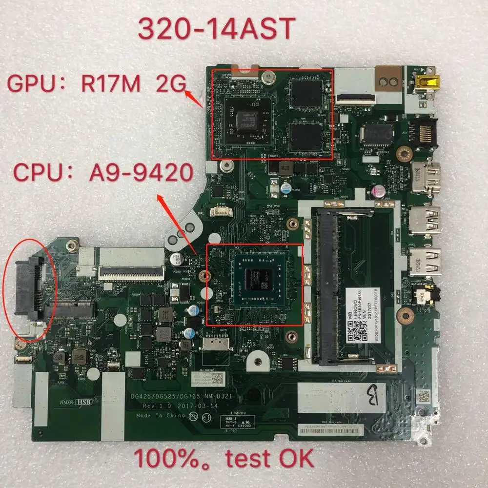 Системная плата 320 14ast для материнской платы ideapad portagtil 80xu NM B321 p/n 5b20p19166 5b20p19181 cpu: A9
