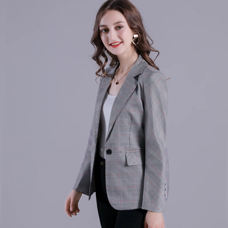 2019 Spring and Autumn Checked Suit Jacket Woman new Professional Fashion Small Lady Version British style | Женская одежда