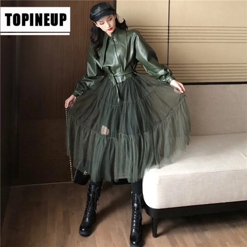 Пикантное женское Новое Стильное длинное пальто из искусственной кожи с