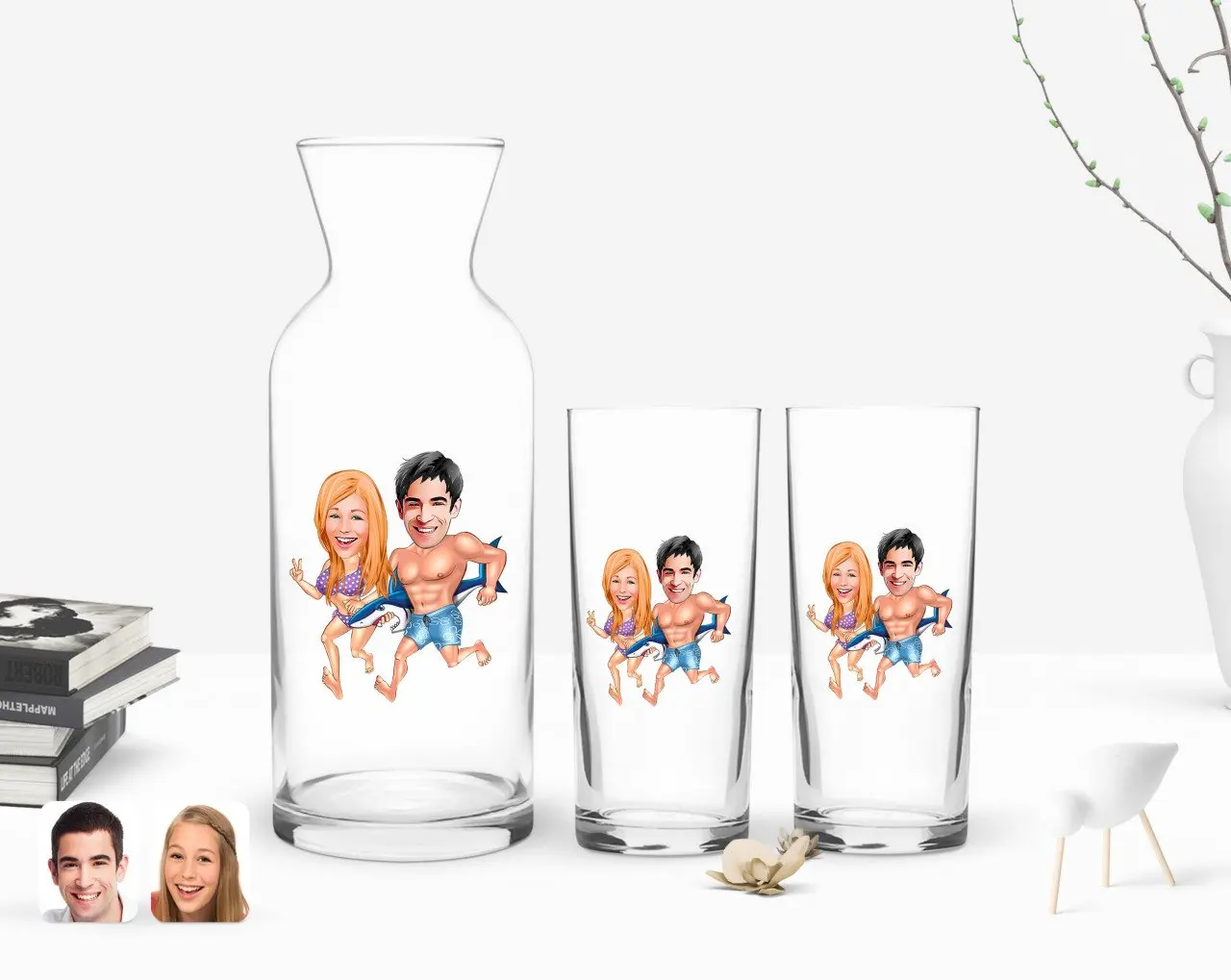 

Персонализированный красочный печатный День Святого Валентина карикатура двойной чашки и графин подарок Seti-8