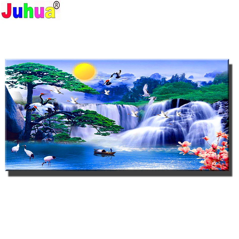 

Алмазная живопись, полноразмерная мозаика 5D «сделай сам», с изображением синего водопада, пейзажа, вышивка крестиком, большие размеры