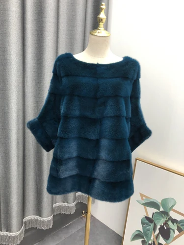 Peacock Blue Новинка, настоящая норковая шуба, женская зимняя Толстая теплая верхняя одежда из натурального меха, натуральная кожа, натуральный мех, куртка, Женский пуловер - Цвет: Peacock Blue