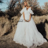 elegant white tulle a line long bridal dresses off the shoulder ruffles collar women dresses to party pretty tulle dress