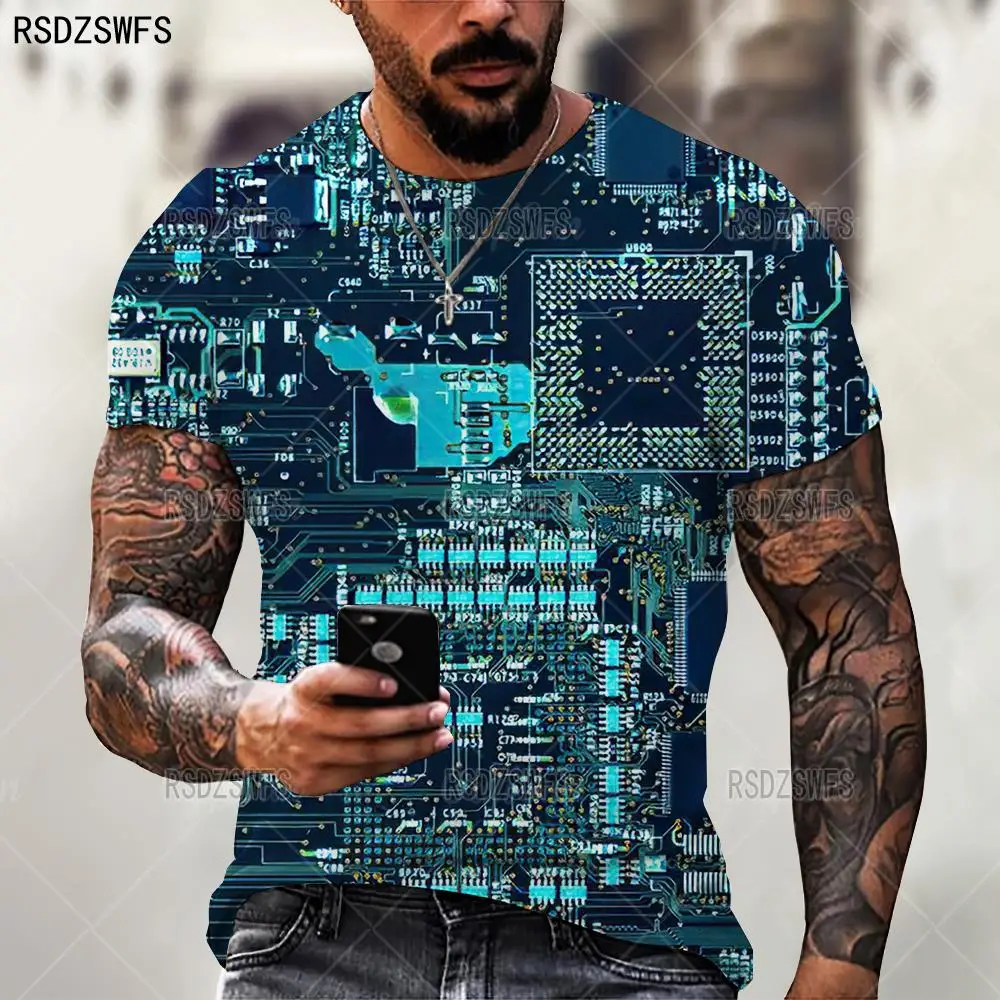 Новинка лета 2021 модная трендовая Мужская футболка с 3D рисунком электронного чипа