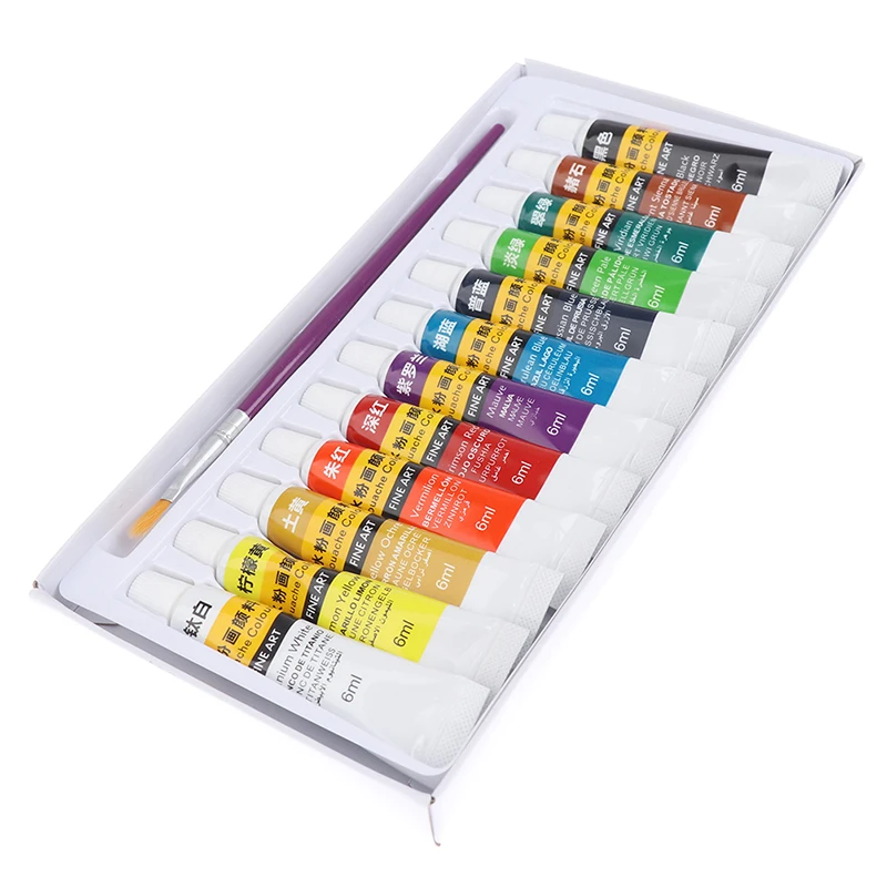 

6ML 12 Color Professional Acrylic Paint Watercolor Set Hand Wall Painting Brush pigment powder