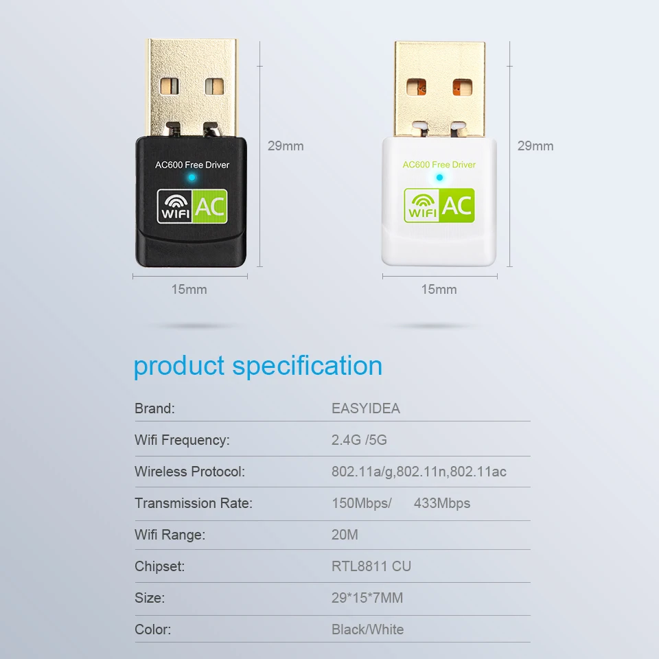 Бесплатный драйвер USB Wifi адаптер 600 Мбит/с Wi fi адаптер 5 ГГц антенна USB Ethernet ПК Wi-fi адаптер Lan Wifi ключ AC Wifi приемник