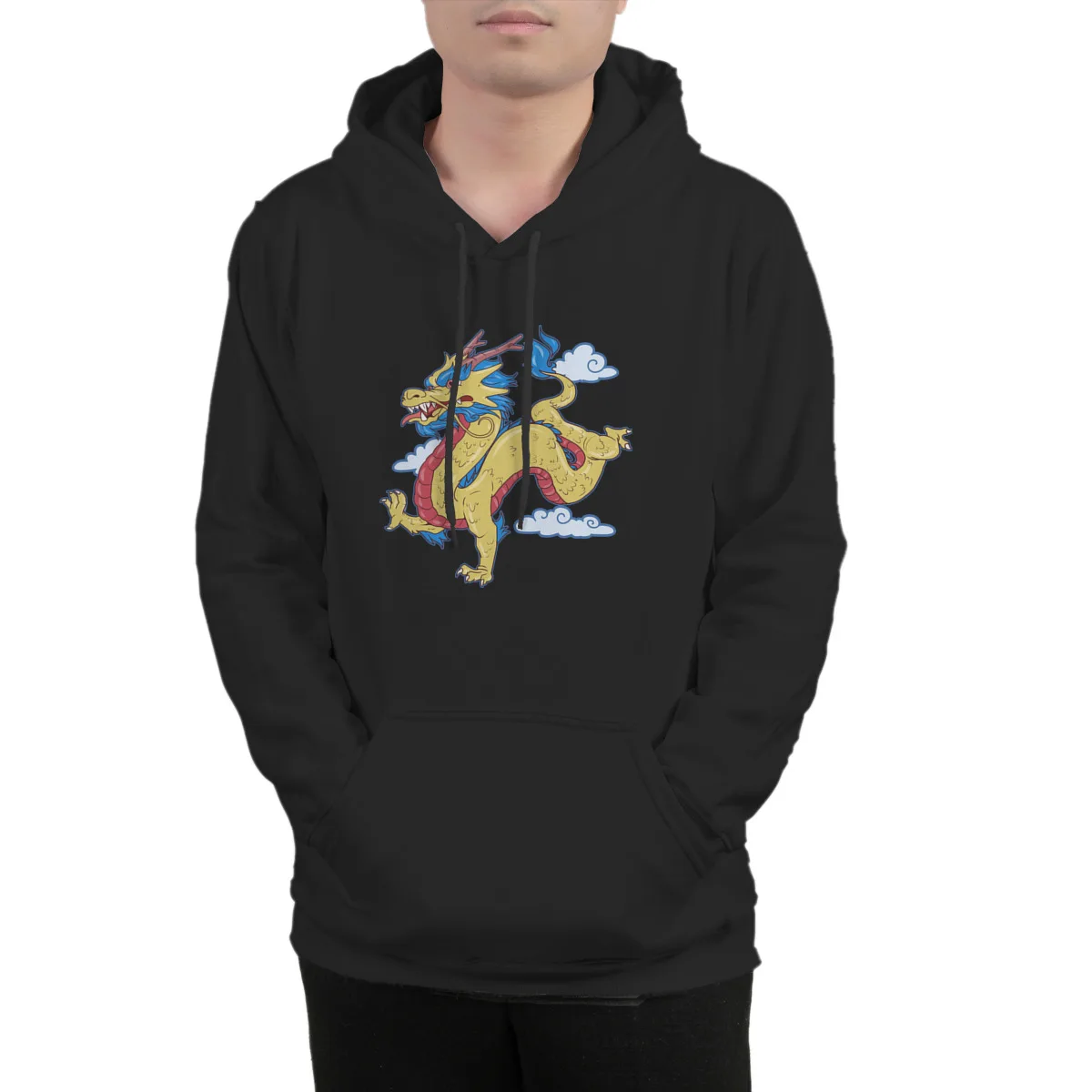 

Men's Hoodie Vintage Chinese Dragon Gift Print Retro Asian Zip_y Custom Cotton Games Black Couple Men Clothing 37017