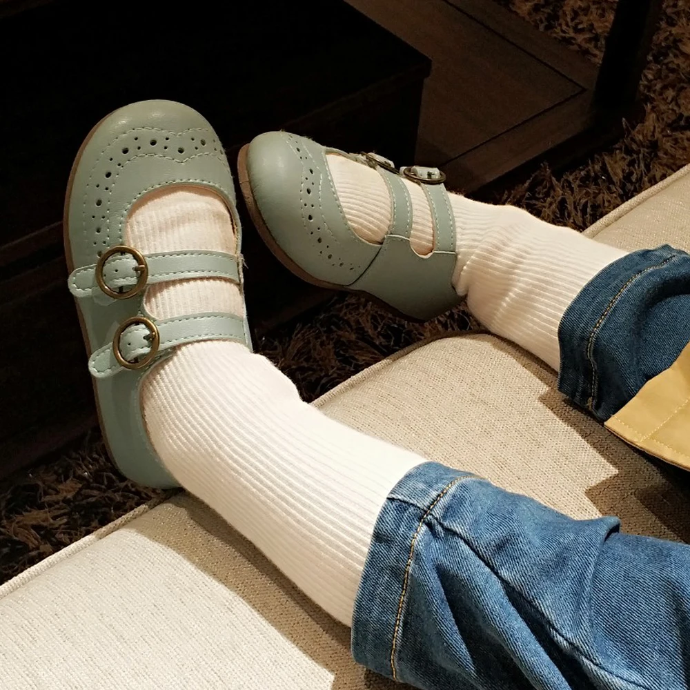 Детские лоферы в стиле ретро с мягкой подошвой туфли принцессы из искусственной