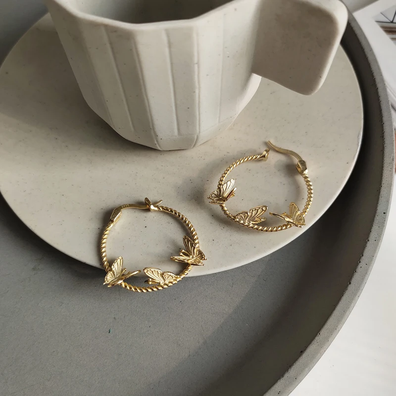 

SUPERAINBOW 925 Sterling Silver 2020 New Irregular Butterfly Hoop Earrings for Women Vintage Gold Jewelry Accessories SR-E73