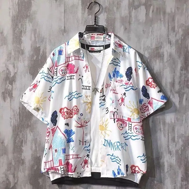 

Men's Loose Lazy Wind ins Summer Joker Fairy Flower Short Sleeve Shirt