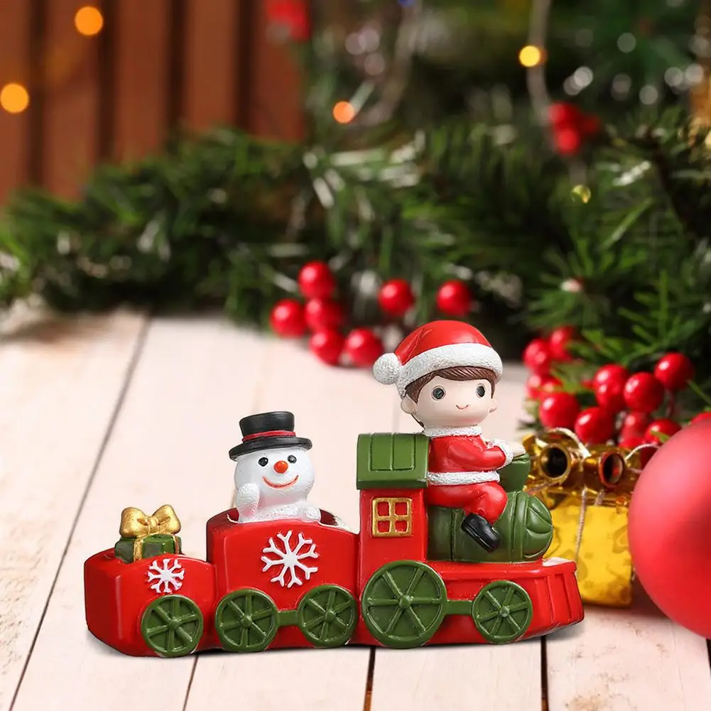 Cute Christmas Train Ornament Table Top Tree Resin Decorations Santa Claus Snowman Reindeer Figurine Statue Room Min | Дом и сад