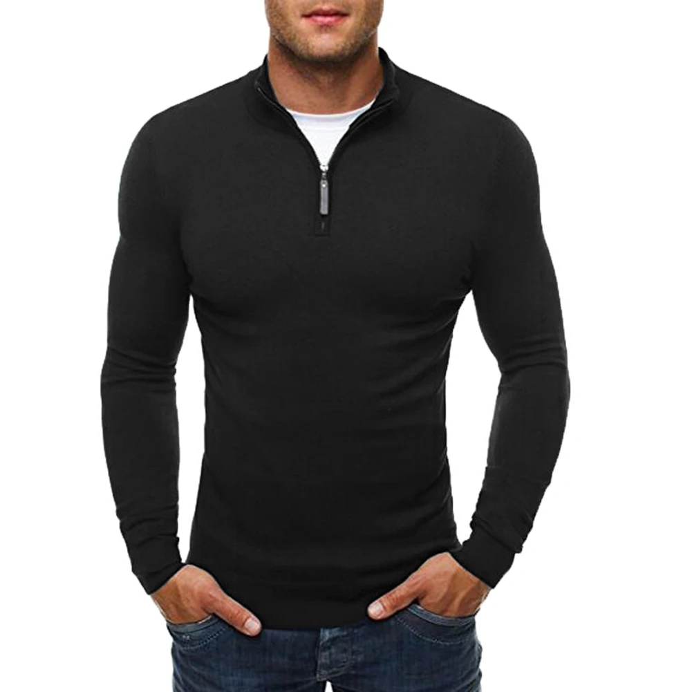 

Men's Autumn Sweater Pullover Casual Solid Stand Collar Sweaters Dress Slim Zipper Knitwear Thin Male Knitted Pullover Sweaters