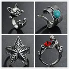 Кольцо мужскоеженское в ретро стиле, готическое кольцо с синим камнем, перьями, крестом, звездами, в стиле хип-хоп, вечерняя бижутерия