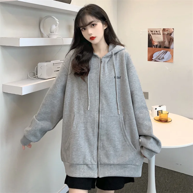 

Тонкий Свободный кардиган с капюшоном и вышивкой на молнии