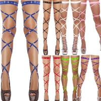 sexy women crystal fishnet elastic stockings rhinestone fish net tights pantyhose seven colors