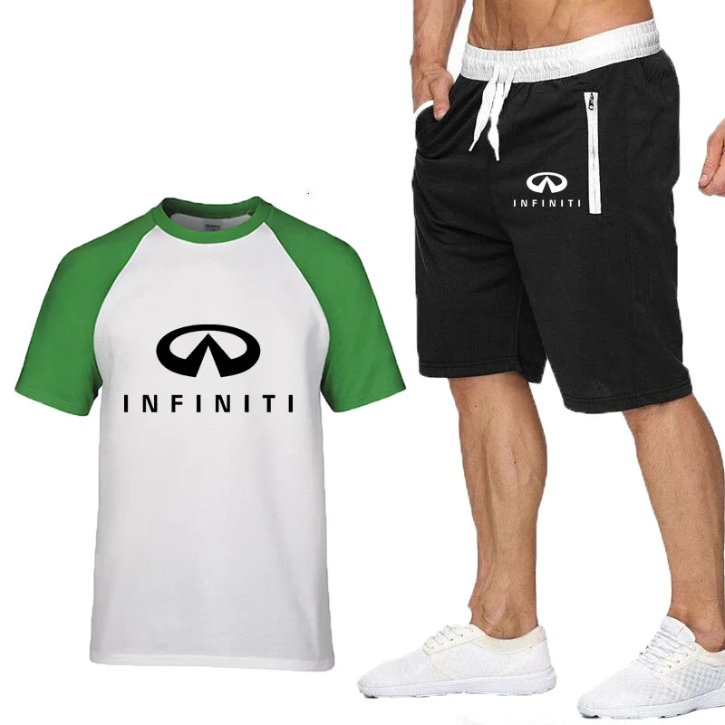 

New 2021 Summer Men T Shirts INFINITI Car Logo Print short sleeve Light Casual Cotton Crew neck Men T-shirt shorts 2pcs suit