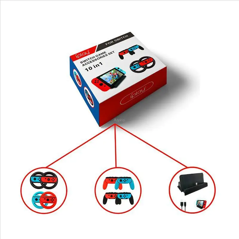 

New 10-in-1 Contain Set Steering Wheel Controller Grips USB Type-C Cable Charge Dock for Nintendo Switch Game Accessories