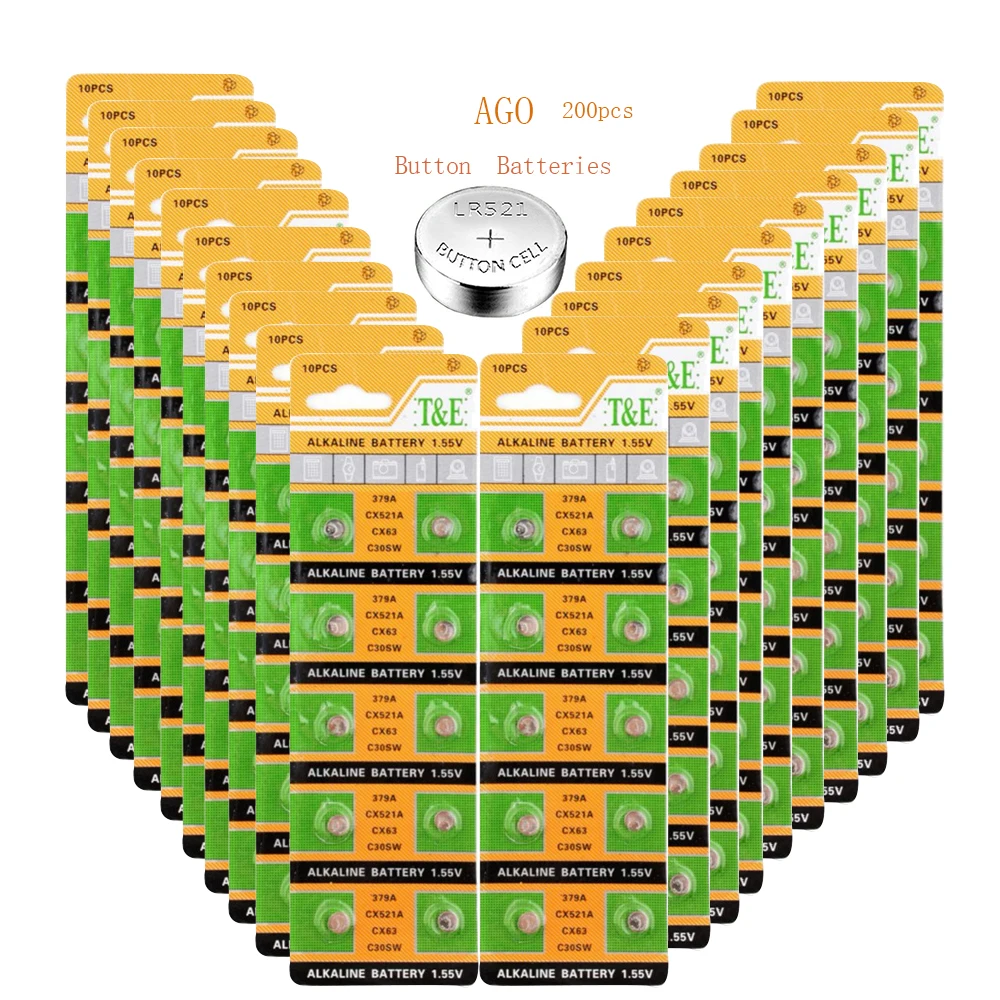 Горячая Распродажа AG0 200 шт 10 мА/ч, AG 0 аккумулятора кнопочного типа SR521 LR63 379A ячейки щелочной Батарея 1,55 V 379 SR63 для мобильного часо-игрушки пульт дистанционного управления