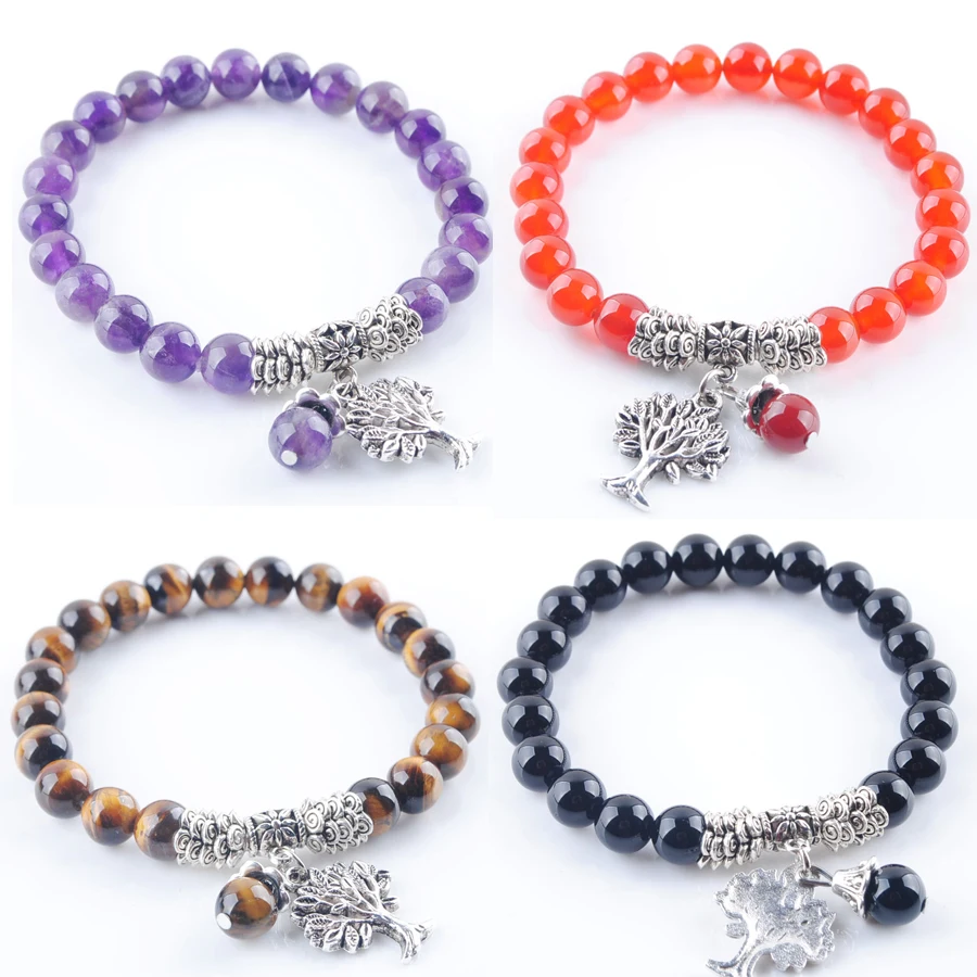 YOWOST Free Shipping Natural Gem Stone Bracelet Mala Beads Tree Of Life Charms Meditation Ethnic For Women Jewelry IBK324 | Украшения и