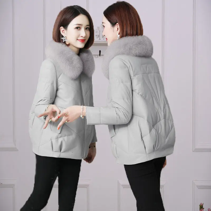 Leather jacket women short 2021 winter new cotton jacket loose  imitation fox fur collar fur PU leather thick jacket coat A292