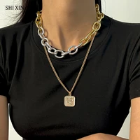 shixin hip hop thick link chain choker necklace collar for women fashion flowers pendant necklace 2021 neck jewelry gifts female