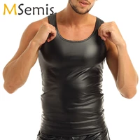 sexy mens tank tops sleeveless faux leather undershirts t shirts clubwear streetwear latex underwear gay t shirts vest plus size