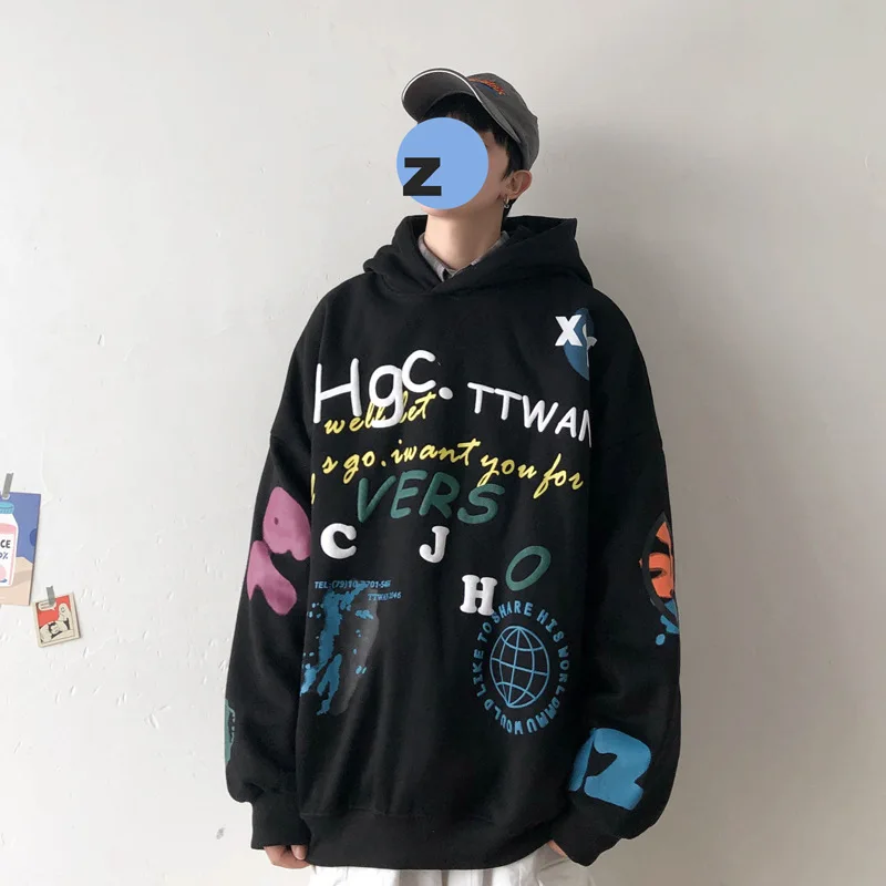 

2021 Autumn and Winter Hip Hop Streetwear Men's sweatshirt Casual Loose Oversize Hoodies Men Fashion Personality Printed Hoodie