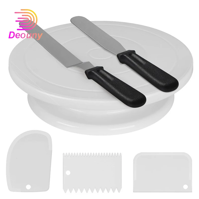 

DEOUNY 6Pcs/Set Plastic Cake Turntable Rotating Dough Knife Cake Decorating Cream Cakes Stand Rotary Table DIY Pan Baking Tools