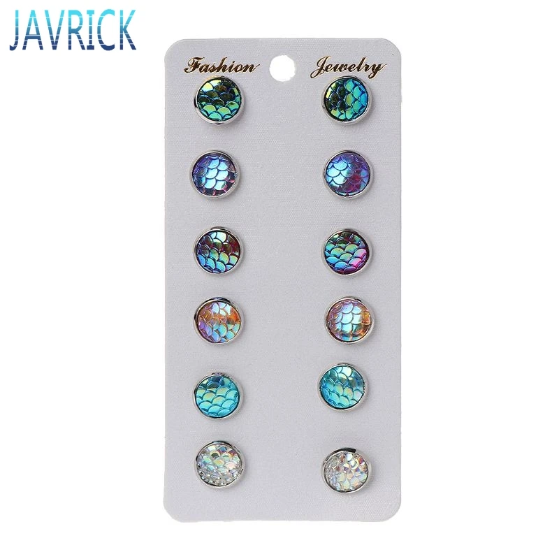 6 пар красивые круглые серьги гвоздики с кристаллами набор женских ювелирных